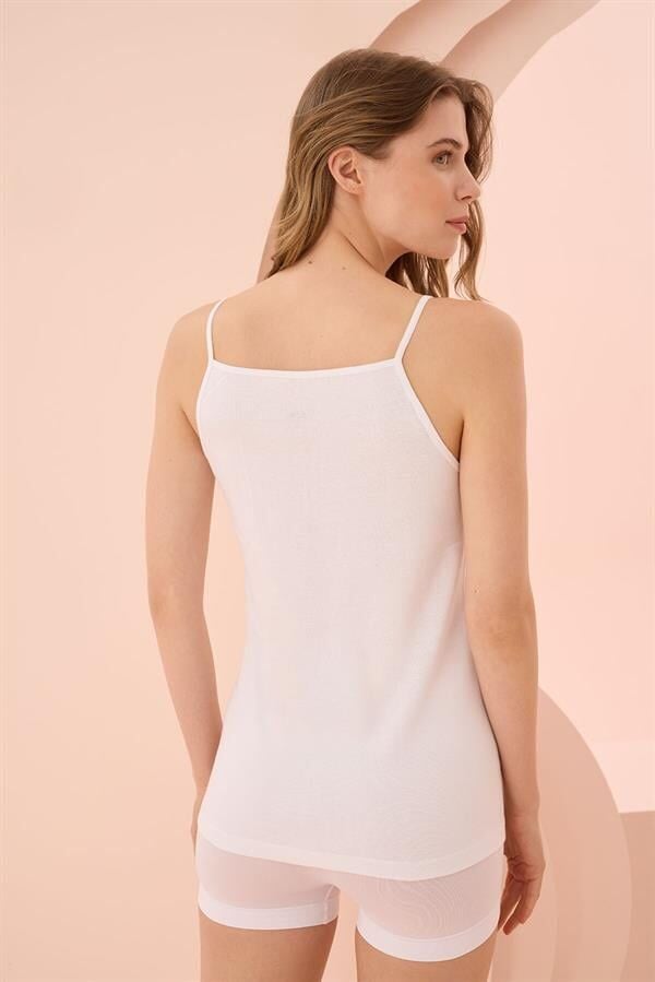 Arias Closet İp Askılı Beyaz Ribana Atlet