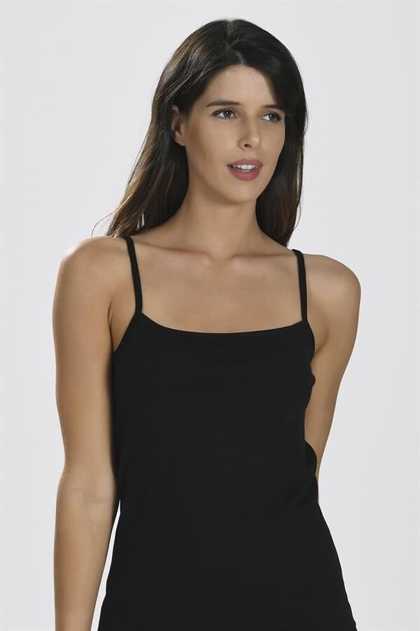 Arias Closet İp Askılı Siyah Ribana Atlet