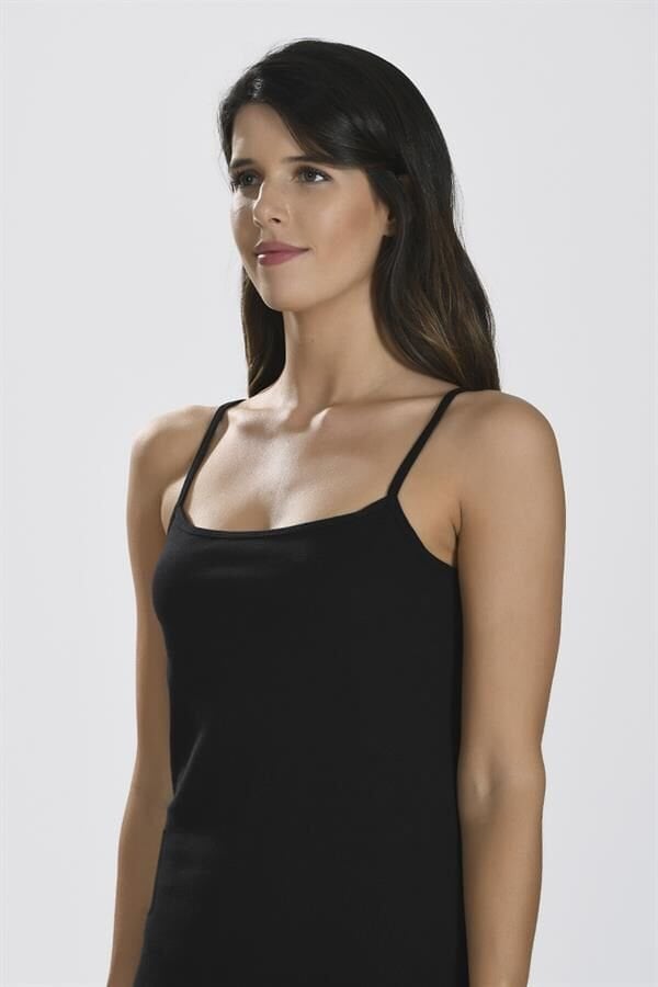 Arias Closet İp Askılı Siyah Ribana Atlet