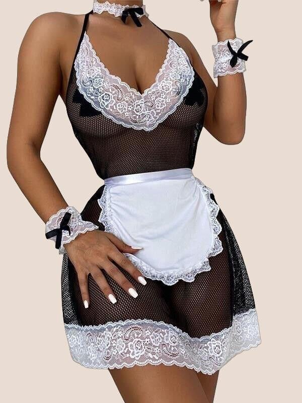Arias Closet File Göğüs Bölgesi Dantel Mini Fantazi Hizmetçi Kostümü