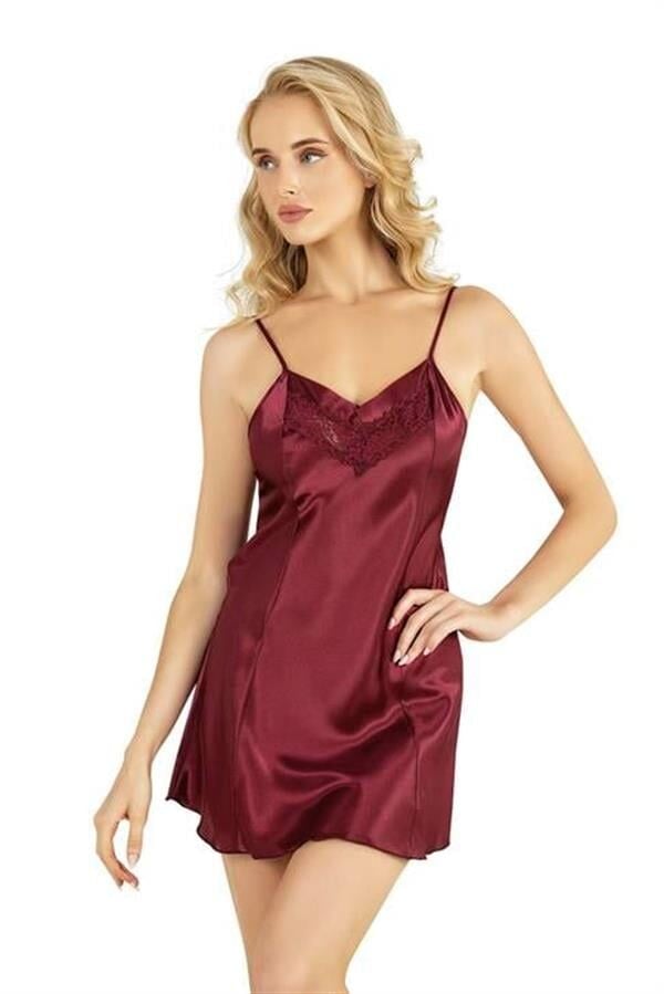 Arias Closet Bordo Kısa Saten Gecelik 8231