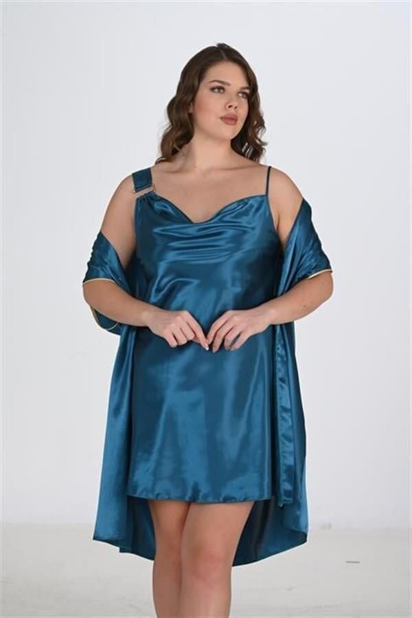 Arias Closet Büyük Beden 2li Petrol Sabahlık Takımı Bigsize 6206