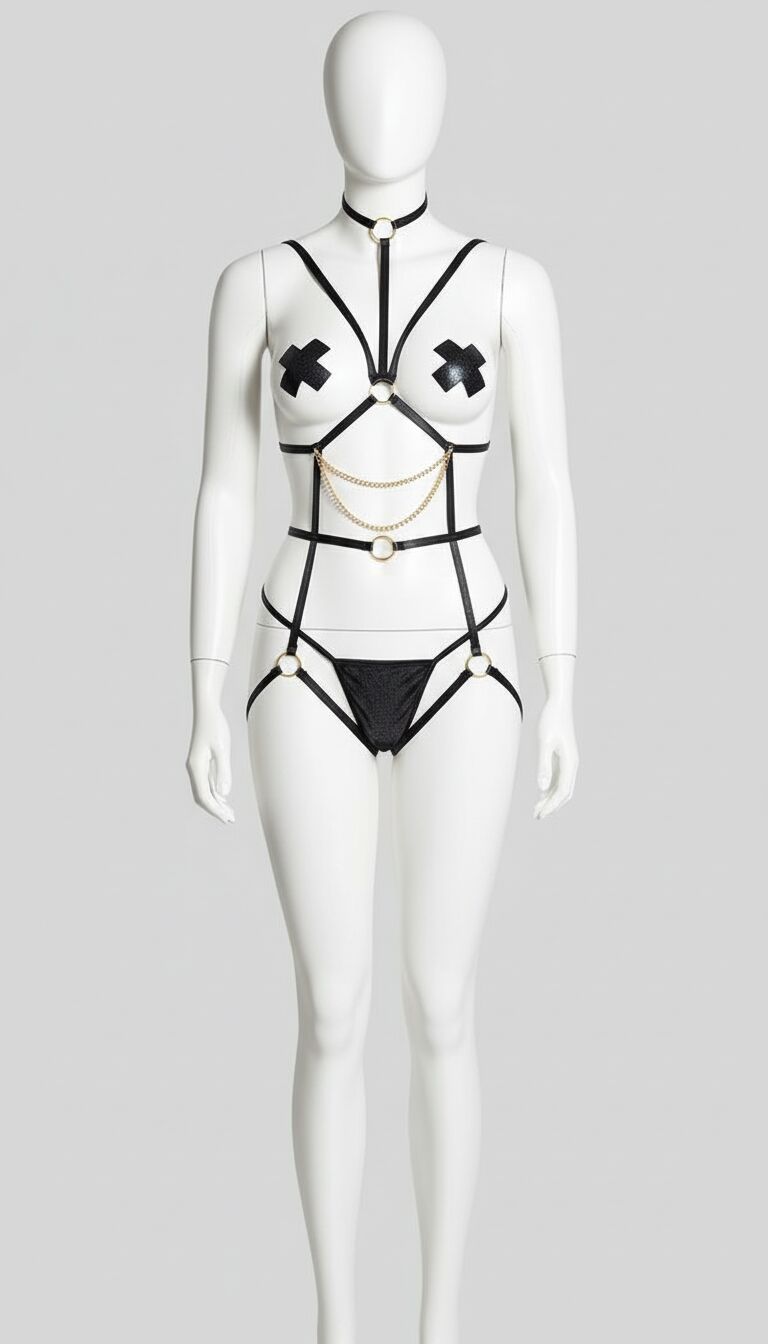 Zincirli Seksi Siyah Harness