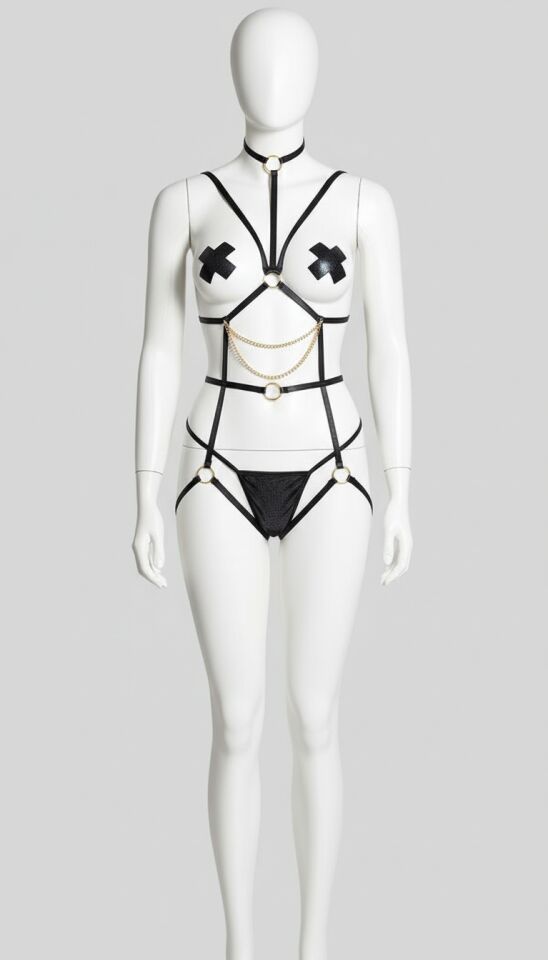 Zincirli Seksi Siyah Harness