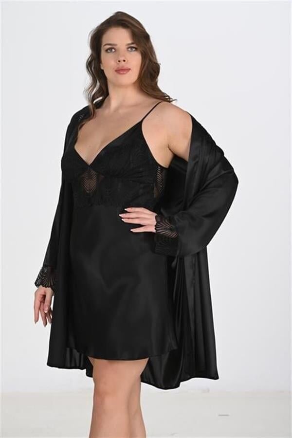 Arias Closet 2'li Siyah Sabahlık Takımı Bigsize 6213