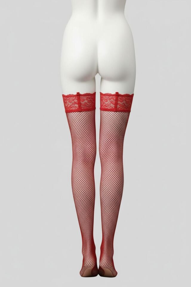 Arias Closet Kırmızı Silikonlu File Jartiyer Çorabı