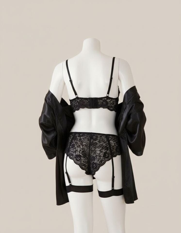 Arias Closet Siyah Dantelli Jartiyerli Saten 2'li Fantezi Takım