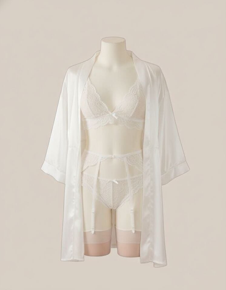Arias Closet Beyaz Dantelli Jartiyerli Saten 2'li Fantezi Takım