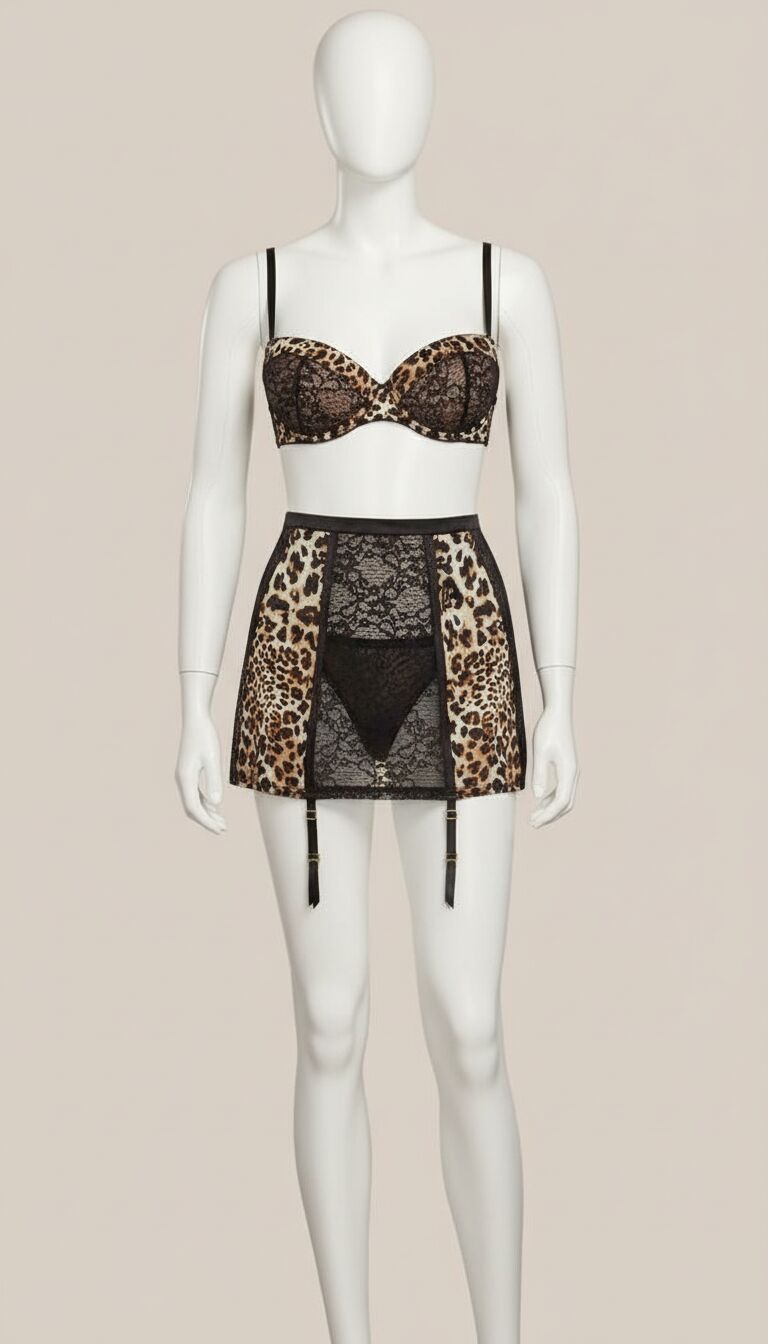 Leopar Desenli Jartiyerli Fantezi Sütyen Takımı