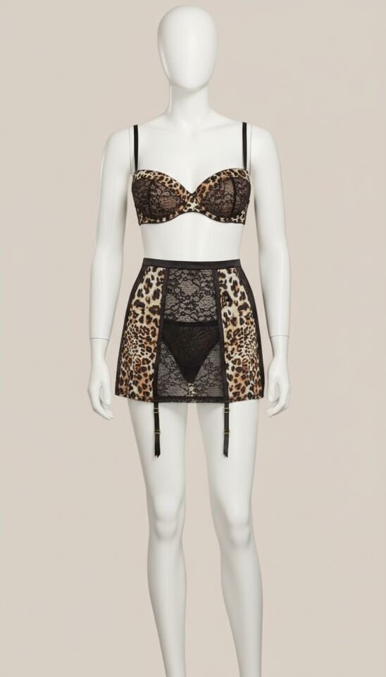 Leopar Desenli Jartiyerli Fantezi Sütyen Takımı