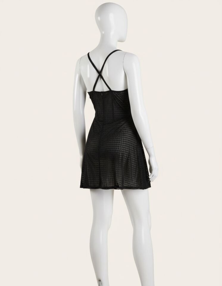 Arias Closet Siyah Dantelli Göğüs Çapraz İpli Tül Fantezi Gecelik