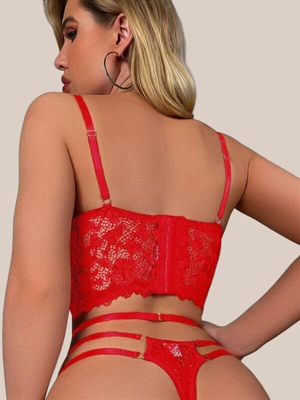 Arias Closet Kırmızı Dantelli Jartiyer Fantezi Seksi Büstiyer Takımı