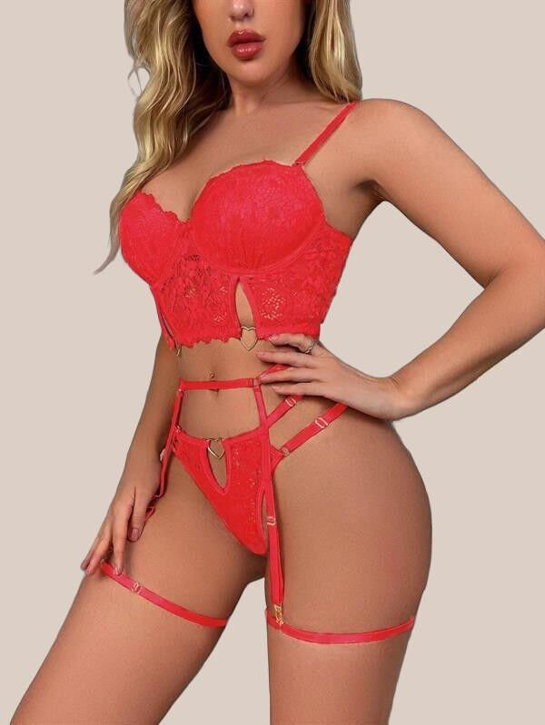 Arias Closet Kırmızı Dantelli Jartiyer Fantezi Seksi Büstiyer Takımı