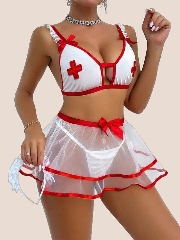 Arias Closet Fantezi Beyaz Tül Etekli Seksi Hemşire Kostümü