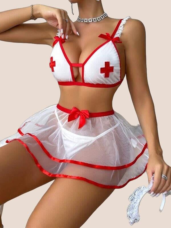 Arias Closet Fantezi Beyaz Tül Etekli Seksi Hemşire Kostümü