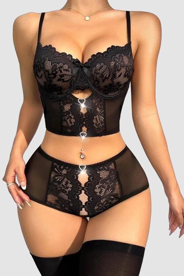 Arias Closet Özel Bölgesi Açık Siyah Dantelli Fantezi Büstiyer Takım