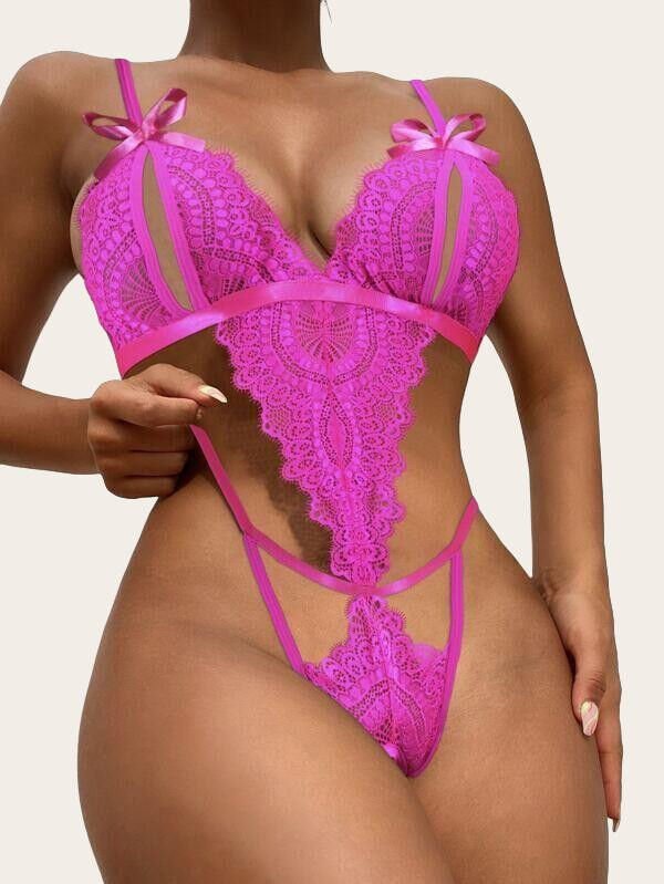 Arias Closet Fiyonklu Dantelli Fuşya Fantezi Body