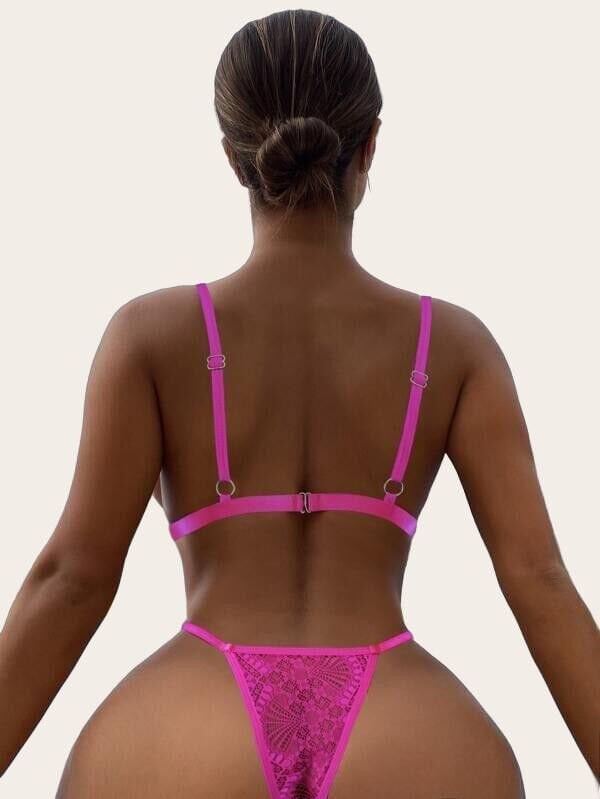 Fiyonklu Dantelli Fuşya Fantezi Body