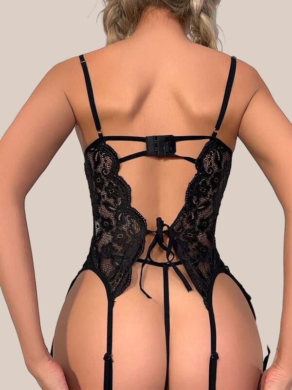 Arias Closet Özel Tasarım Arkadan Bağcıklı Fantezi Siyah Jartiyer Takım