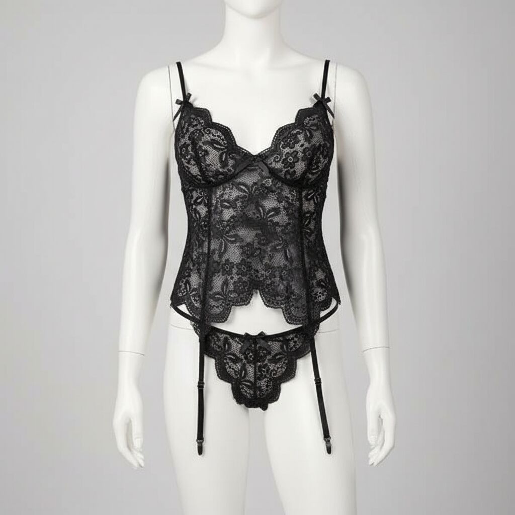 Özel Tasarım Arkadan Bağcıklı Fantezi Siyah Jartiyer Takım