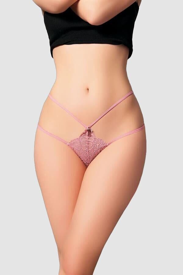 Dantel İşlemeli 2 İpli Gül Kurusu Fantezi Külot