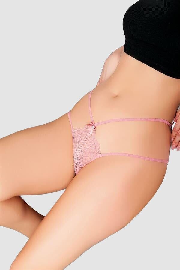 Dantel İşlemeli 2 İpli Gül Kurusu Fantezi Külot