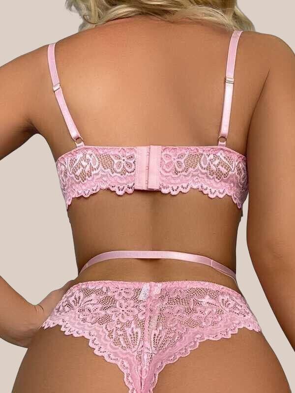 Arias Closet Kalp Aksesuarlı Dantelli Fantezi Pembe Jartiyer Takım