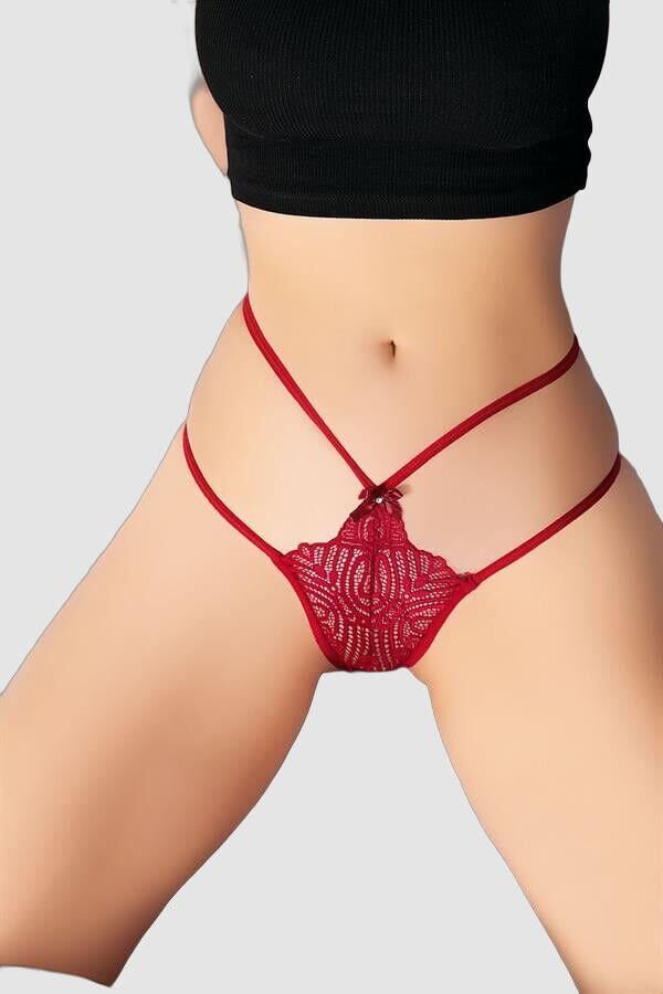 Arias Closet Dantel İşlemeli 2 İpli Bordo Fantezi Külot