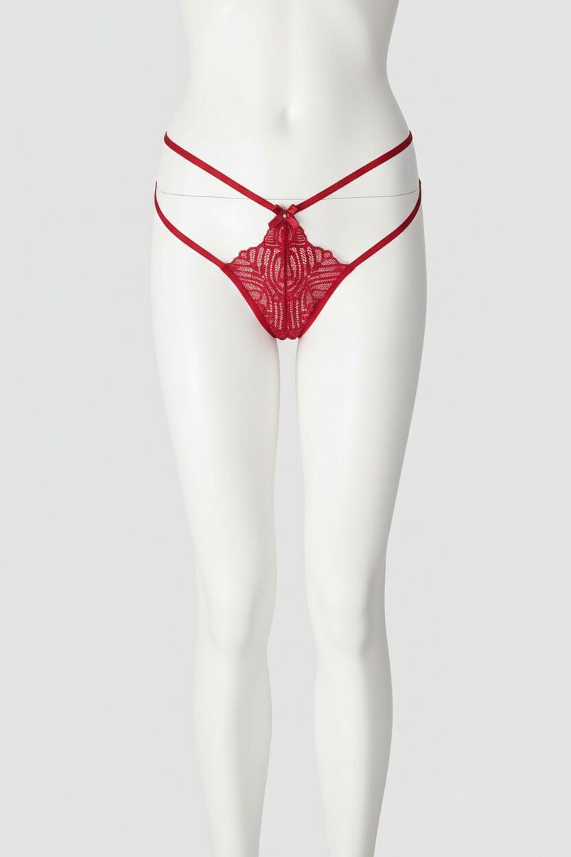 Dantel İşlemeli 2 İpli Bordo Fantezi Külot