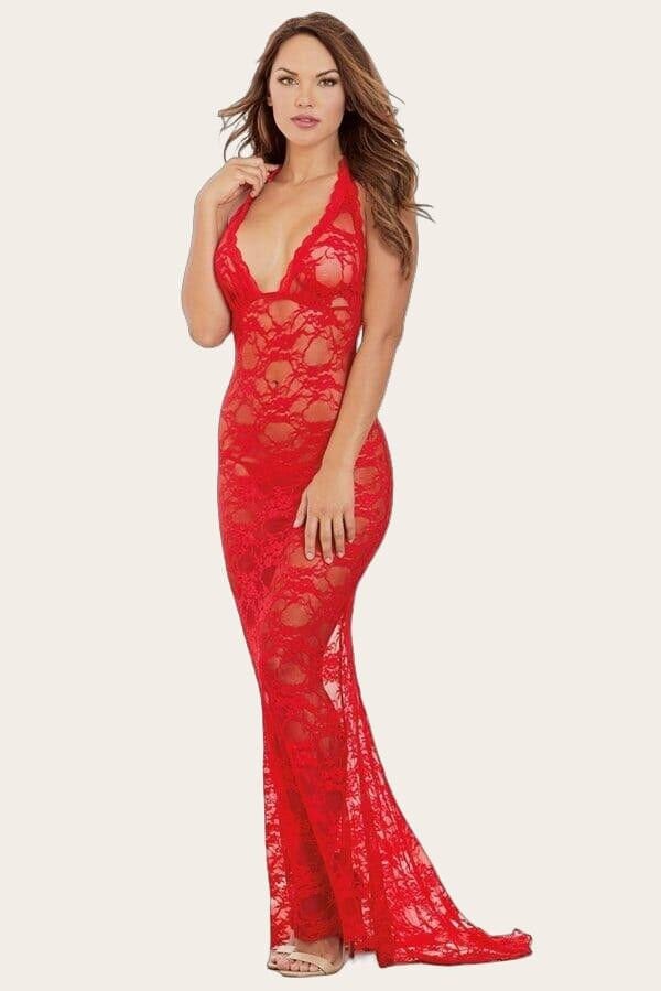 Arias Closet Dantel Kırmızı Uzun Gecelik
