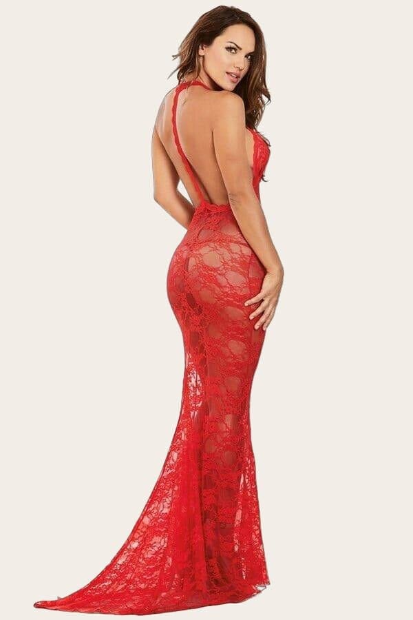 Arias Closet Dantel Kırmızı Uzun Gecelik