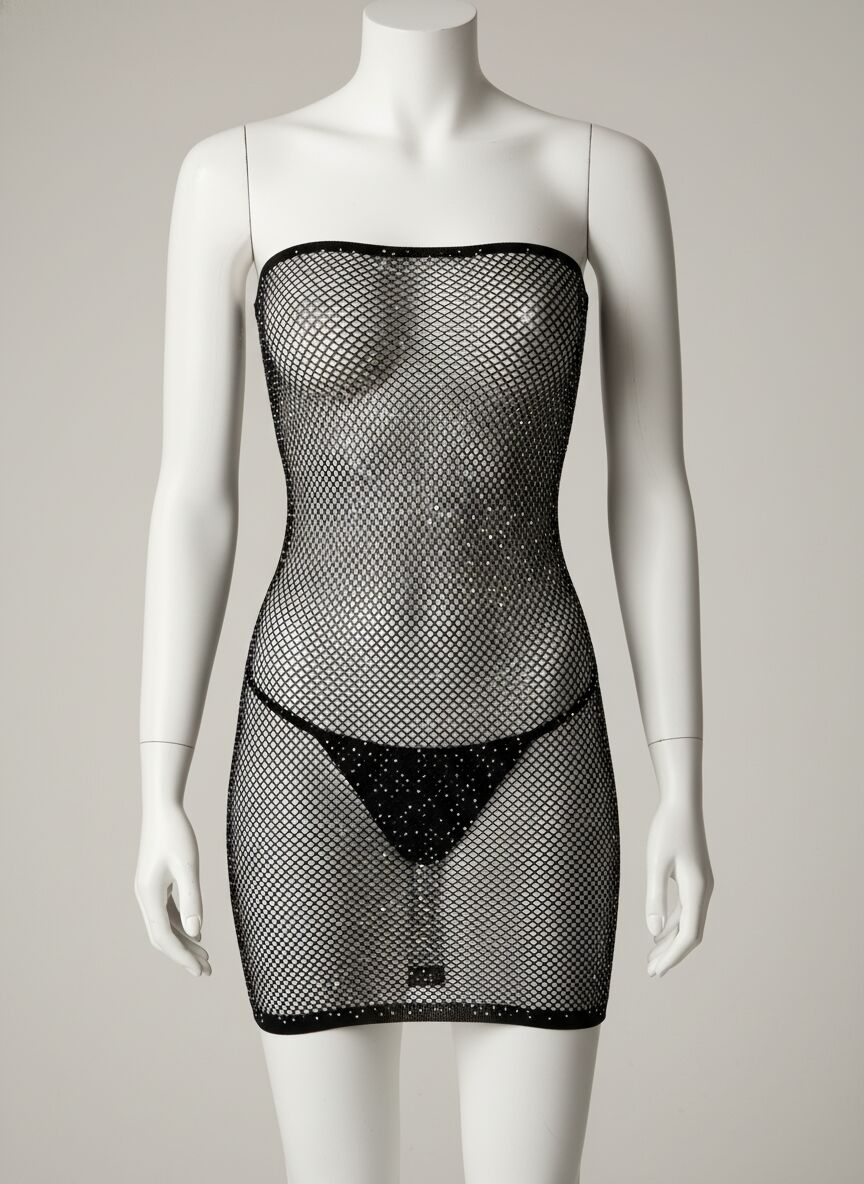 Özel Tasarım Siyah Taşlı Fantezi Fileli Vücut Çorabı