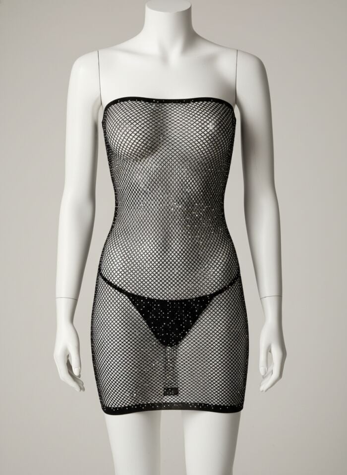 Arias Closet Özel Tasarım Siyah Taşlı Fantezi Fileli Vücut Çorabı