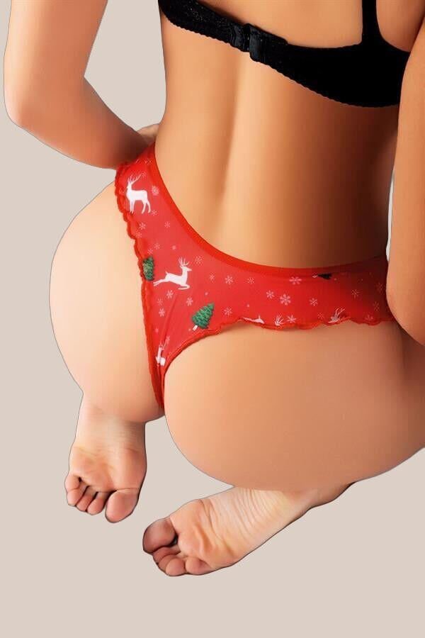 Arias Closet Yılbaşı Desenli Özel Bölgesi Açık Fantezi Tanga String