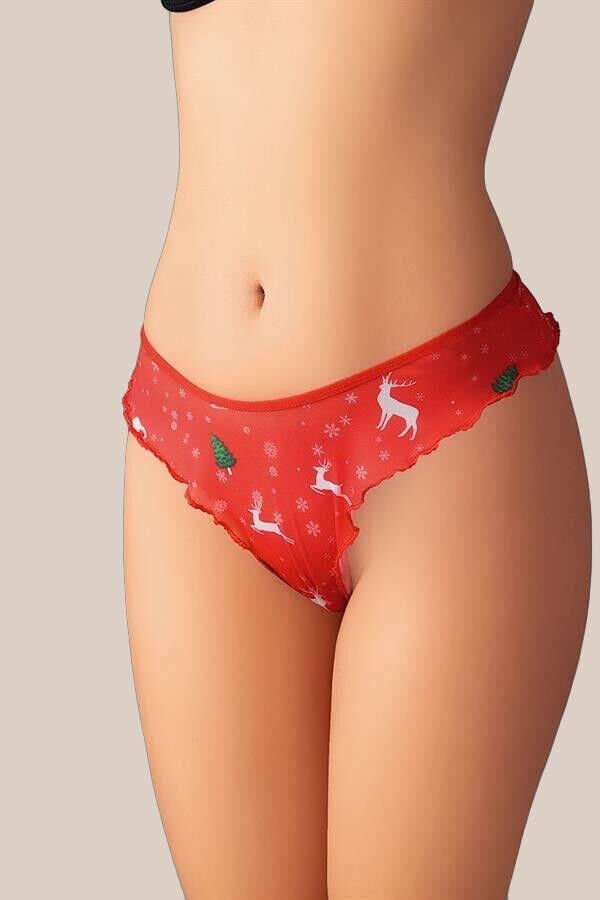 Arias Closet Yılbaşı Desenli Özel Bölgesi Açık Fantezi Tanga String