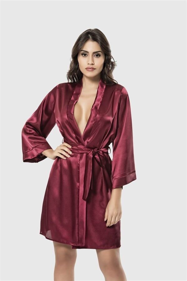Arias Closet Bordo Kısa Saten Sabahlık
