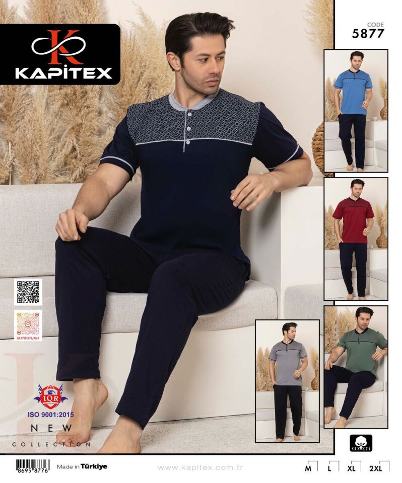 Kapitex 5877 Erkek Kısa Kol Üç Düğmeli Pijama Takım 4'lü