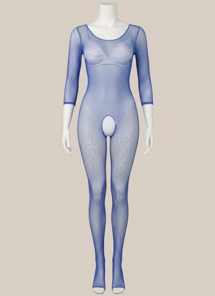 Arias Closet Özel Tasarım Taşlı Mavi Işıltılı Fantezi File Vücut Çorabı