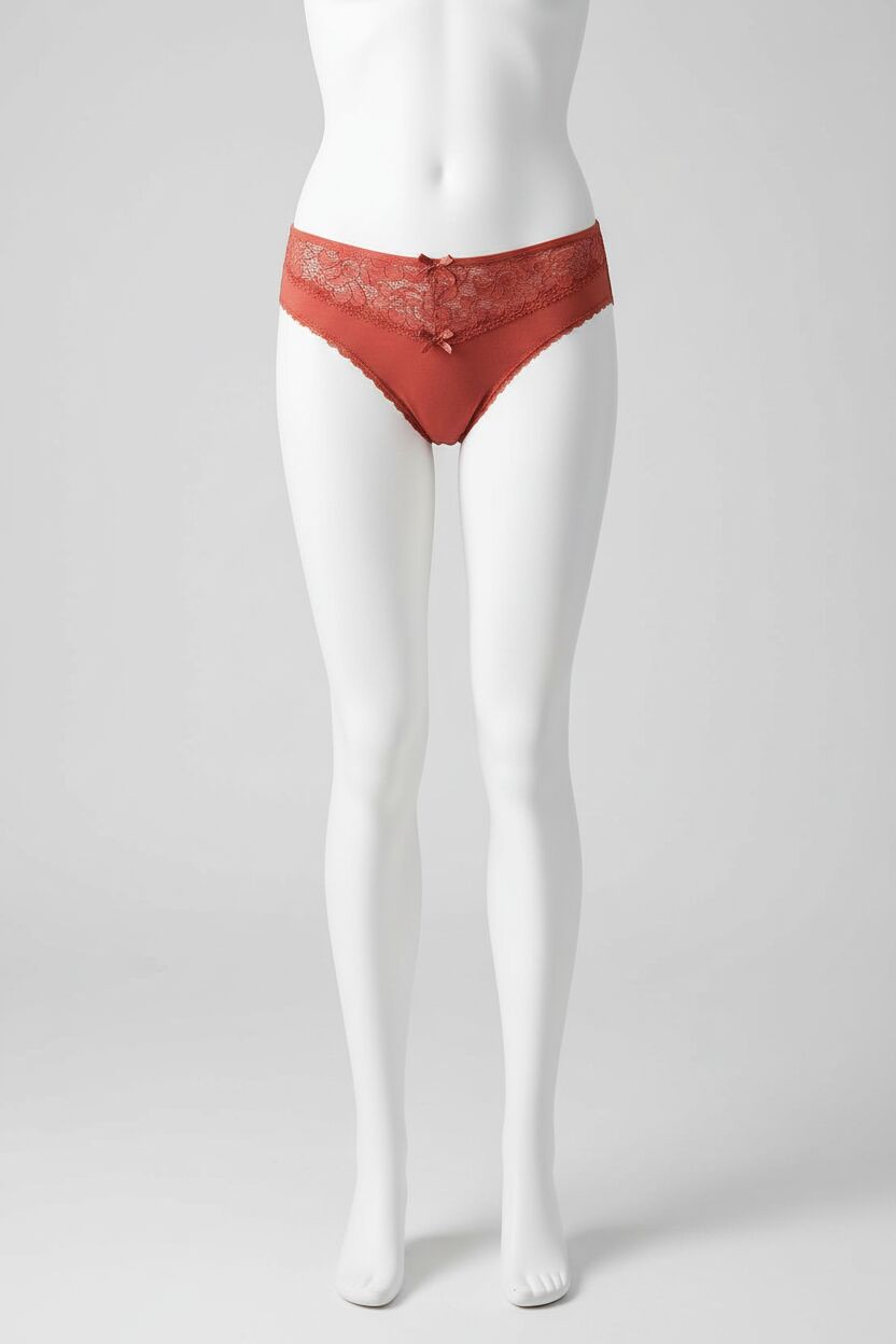 Kiremit Bel Kısmı Dantel İşlemeli Külot