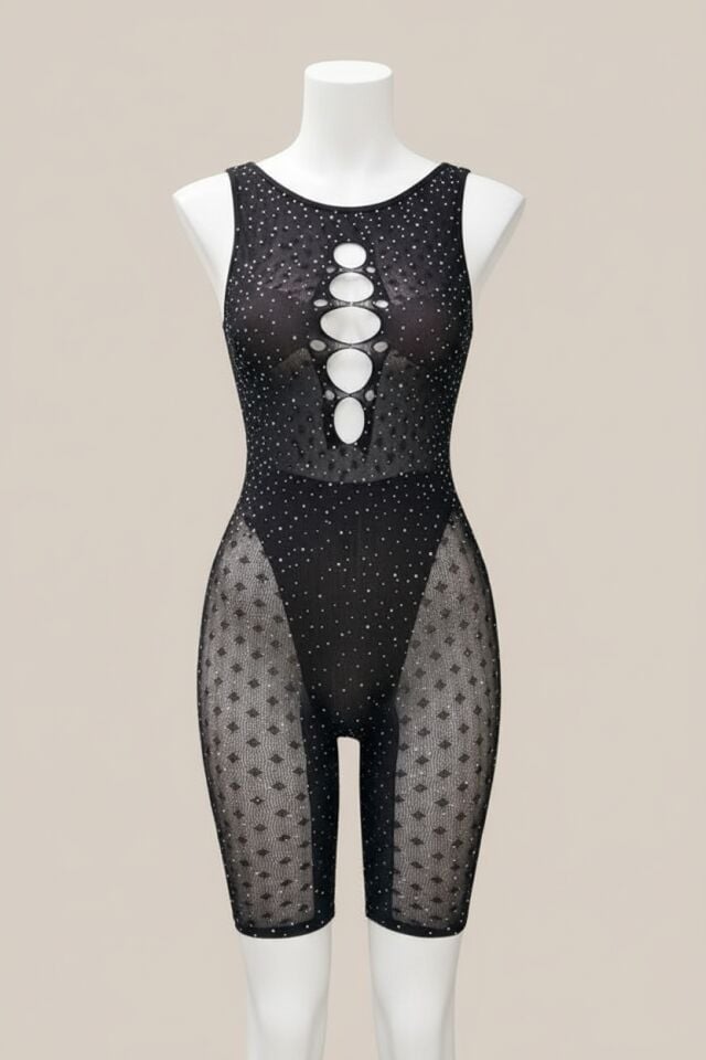 Arias Closet Özel Tasarım Siyah Taşlı Fantezi Vücut Çorabı