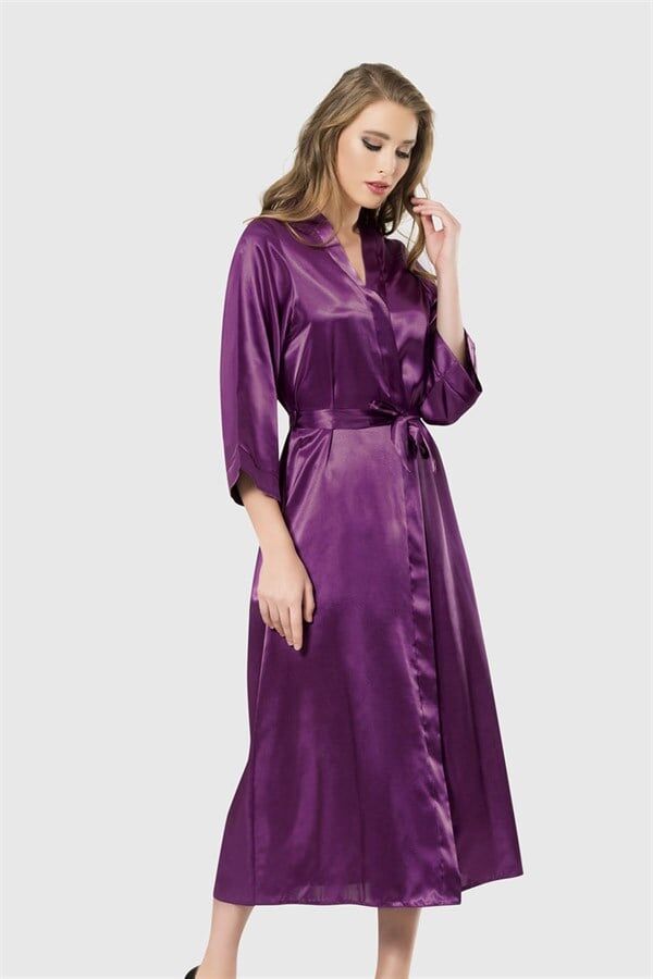 Arias Closet Mor Uzun Saten Sabahlık