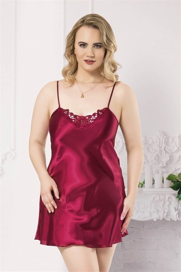 Arias Closet Büyük Beden Bordo Kısa Saten Gecelik