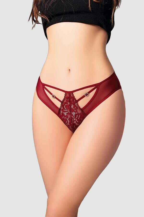 Arias Closet Bordo Dantelli Metal Aksesuarlı Fantezi Külot