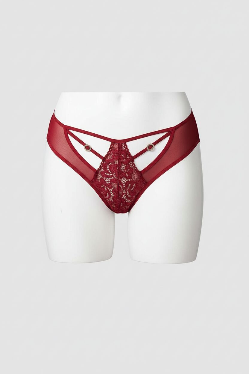 Arias Closet Bordo Dantelli Metal Aksesuarlı Fantezi Külot