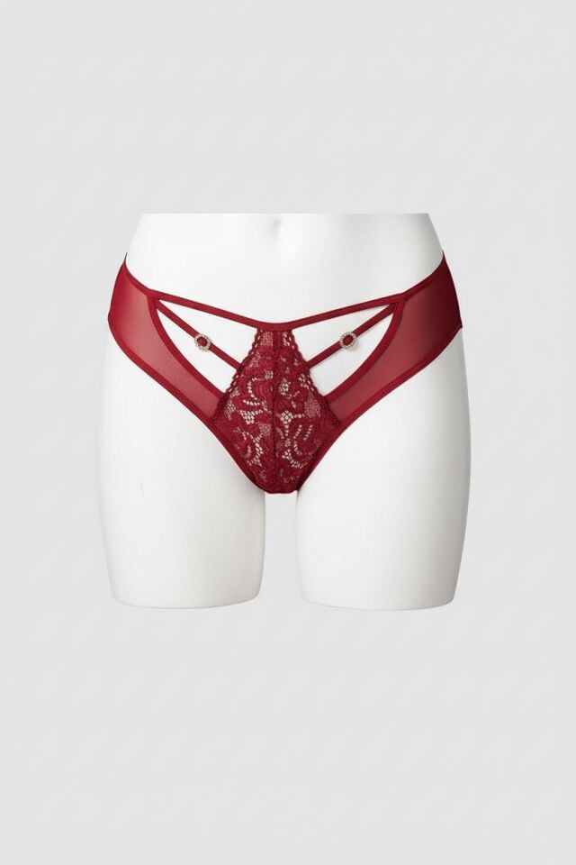 Arias Closet Bordo Dantelli Metal Aksesuarlı Fantezi Külot