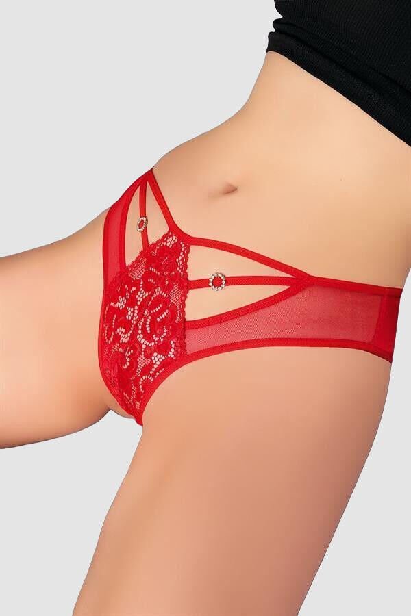 Arias Closet Kırmızı Dantelli Metal Aksesuarlı Fantezi Külot