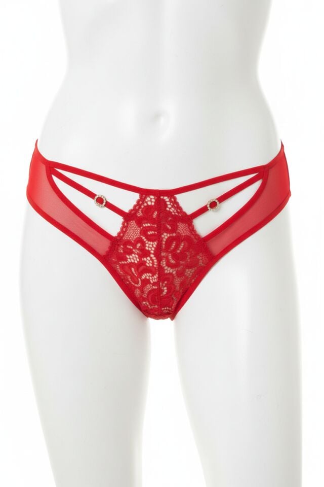 Arias Closet Kırmızı Dantelli Metal Aksesuarlı Fantezi Külot