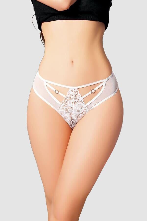 Arias Closet Beyaz Dantelli Metal Aksesuarlı Fantezi Külot