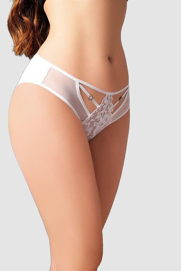 Arias Closet Beyaz Dantelli Metal Aksesuarlı Fantezi Külot