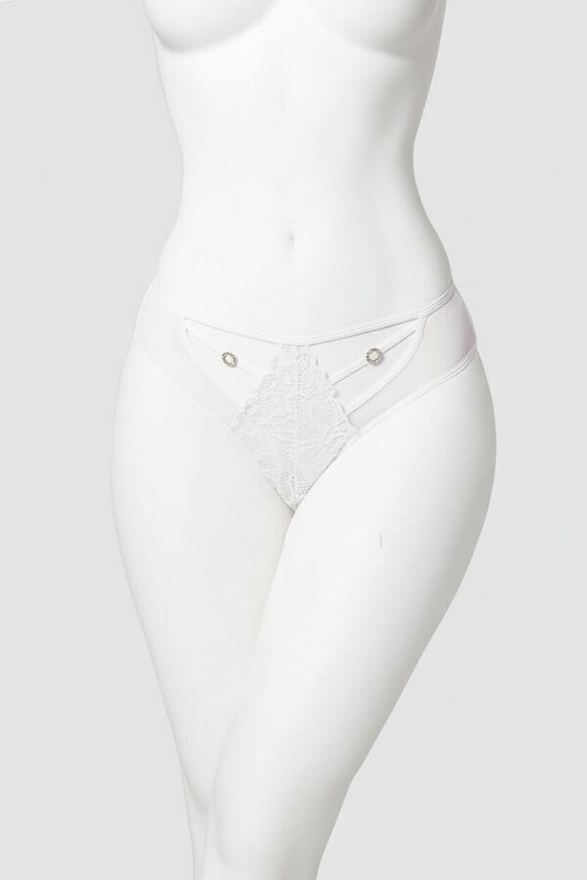 Arias Closet Beyaz Dantelli Metal Aksesuarlı Fantezi Külot